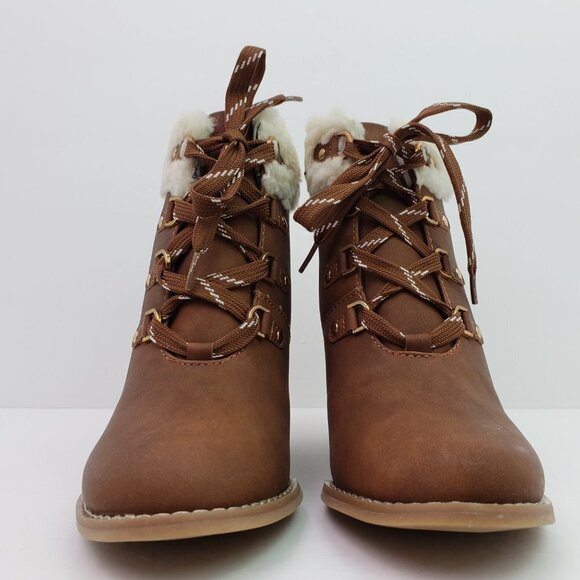 NEW Nautica Galva Womens Size 7.5 Brown Faux Fur Trim Lace Up Wedge Boots ZFN094 - Picture 6 of 10